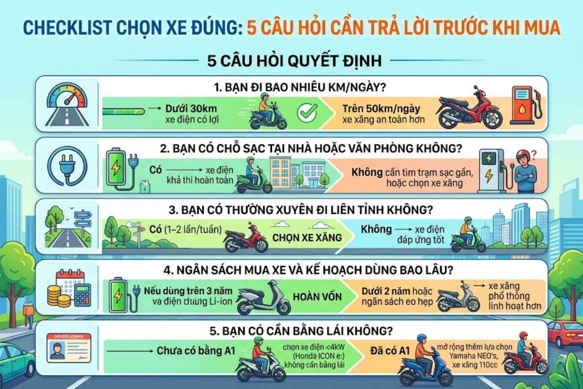 Checklist chọn xe đúng 5 câu hỏi cần trả lời trước khi mua