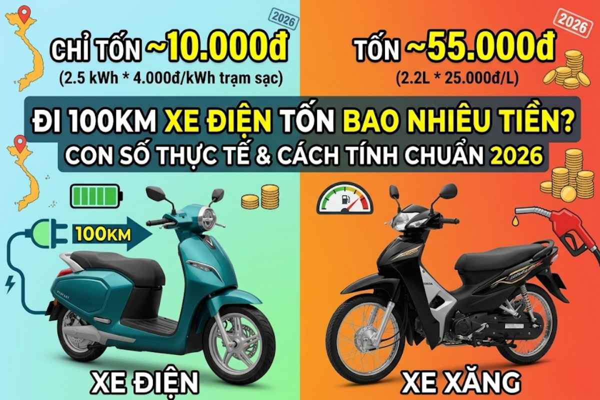 Đi 100km xe điện tốn bao nhiêu tiền? Con số thực tế và cách tính chuẩn 2026