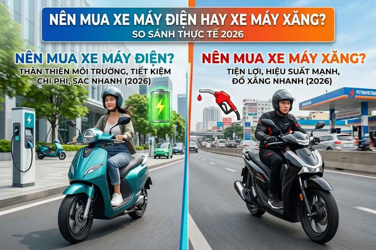 Nên mua xe máy điện hay xe máy xăng? So sánh thực tế để chọn đúng (2026)