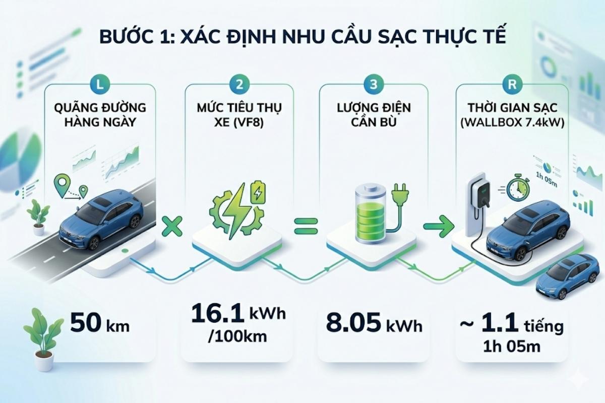 Cách tính nhu cầu sạc xe điện hàng ngày.