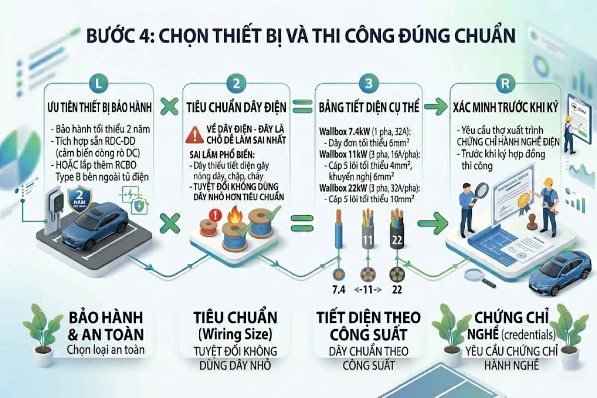 Tiêu chuẩn tiết diện dây điện 6mm2 và 10mm2 cho từng loại sạc xe điện.