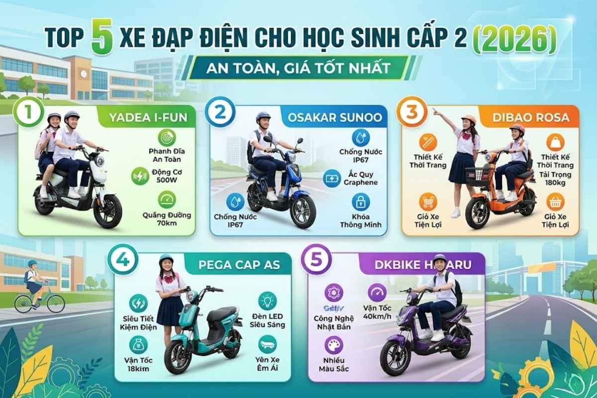 Top 5 Xe Đạp Điện Cho Học Sinh Cấp 2 An Toàn, Giá Tốt Nhất 2026