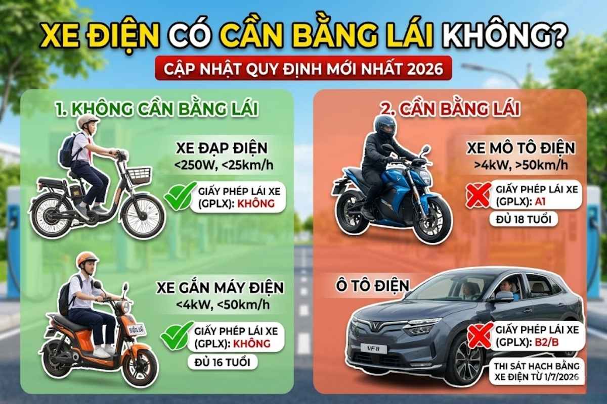 Xe điện có cần bằng lái không Cập nhật quy định mới nhất 2026