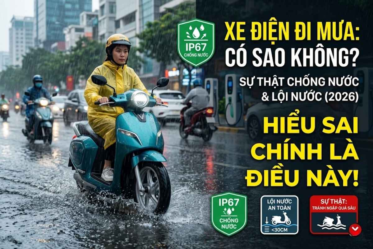 Xe điện đi mưa có sao không Sự thật về chống nước, lội nước và những điều nhiều người hiểu sai